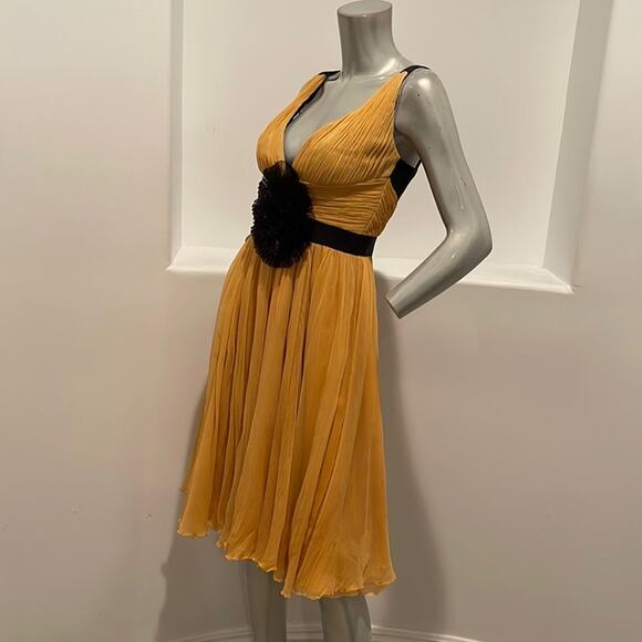 Andy The Anh Sleeveless Chiffon Yellow Black Bow Dress Size 4 - Picture 3 of 12